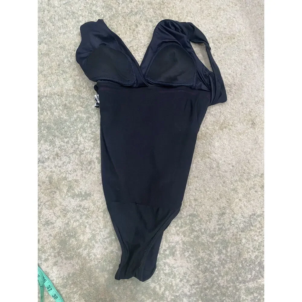 Longitude Womens Size 14 Black Pink One-Piece Swimsuit Stripes Tummy Control